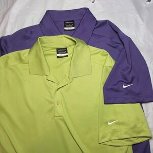 2x Nike Golf Polo Shirt Mens Medium Purple & Lime Green Dri-FIT Performance